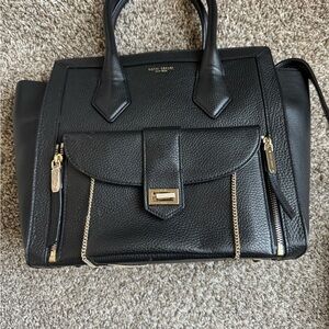 Henri Bendel Black Leather Satchel with Gold Accents